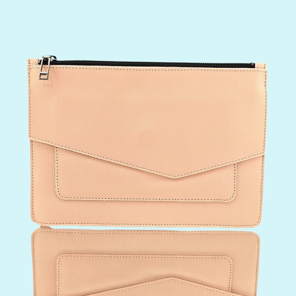 Botkier New York Purse Peach Large Leather Clutch with Wristlet Strap Pastel New